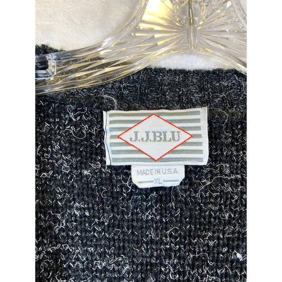 J.J BLU Size XL Black White Cardigan Sweater Vintage 80s 90s Geometric Print - Picture 6 of 7